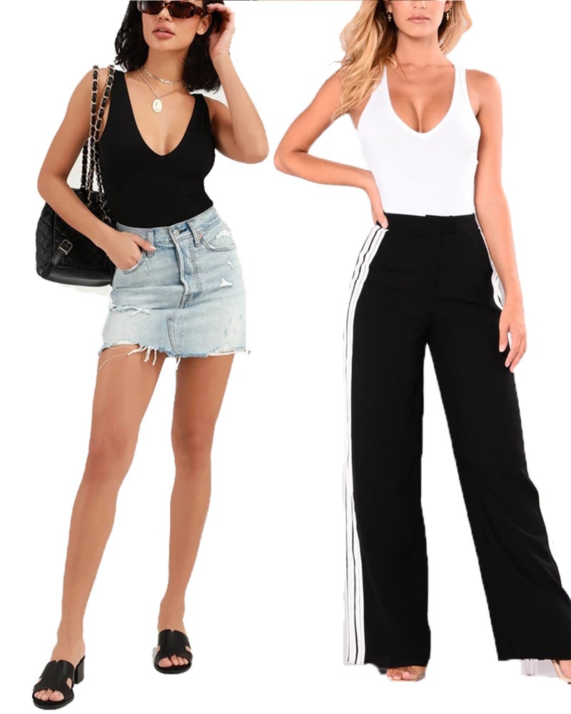 BelleLovin Women's Scoop Neck Bodysuits Sleeveless Tank Top Jumpsuits (V neck-Black, Small) - Image 5